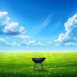 草地休闲椅蓝天