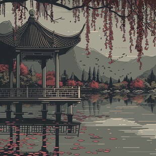 插画爱晚亭
