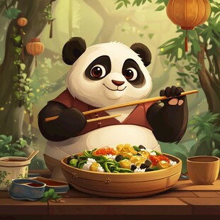 大熊猫美食插画