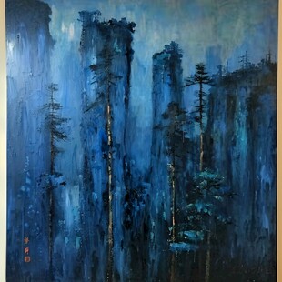 迎客松油画