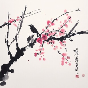 喜鹊梅花手绘