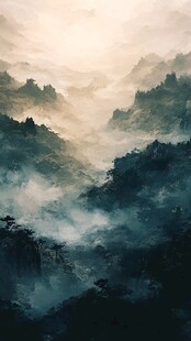 飘渺远山云雾风景画