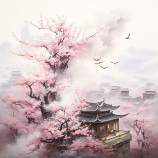 桃花源记古风山水插画