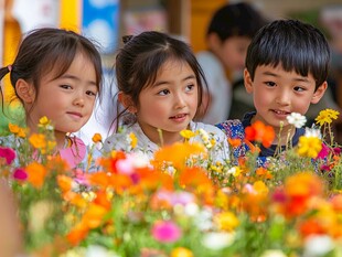 儿童毕业季花的海洋