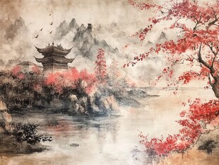插画爱晚亭