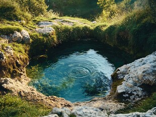 蓝色钙华水池