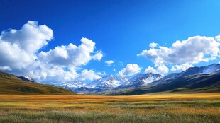 蓝天白云山脉草地背景