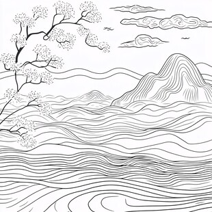 线描山水画背景