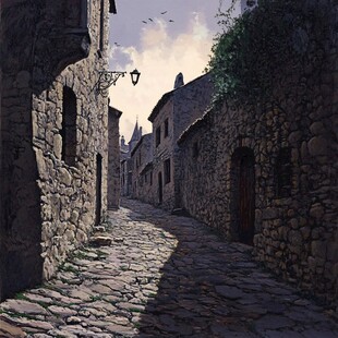 油画古街巷