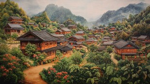 瑶族村寨油画