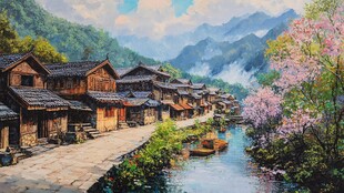 苗寨油画