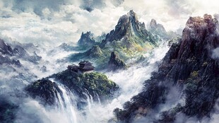 天界晓钟风景插画