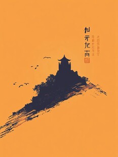 成山头建筑插画剪影