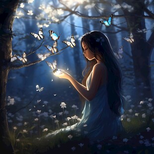 插画女孩与蝶