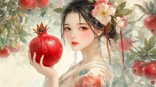 手绘苹果少女