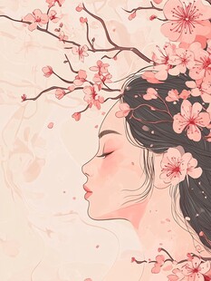 桃花美人插画