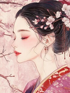 桃花美人插画