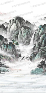新中式意境水墨山水玄关复式背景