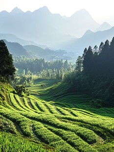 晨光中的梯田风光