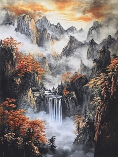 山水画油画手绘风景