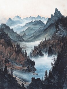 手绘山湖