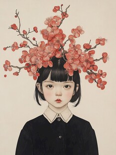 山茶花女孩插画