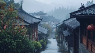 雨中古城