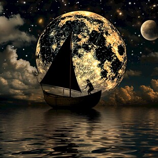 海洋大海月光帆船