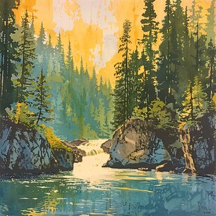 加拿大彩绘山水水墨