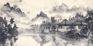 楼阁山水意境画