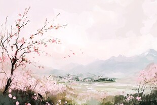 桃花源记古风山水插画