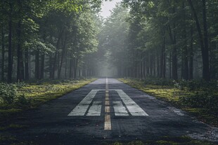 晨雾道路图片