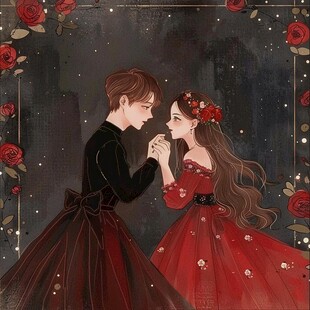 红色插画风婚礼