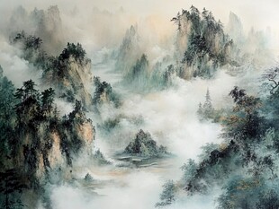 迎客松油画