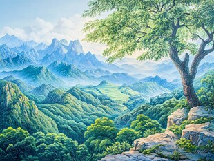 山水画油画手绘风景