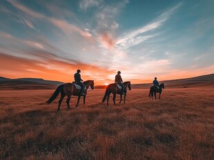 内蒙草原马夕阳