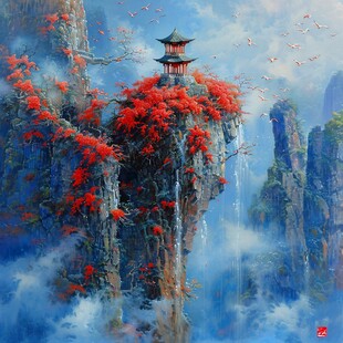 天界晓钟风景插画