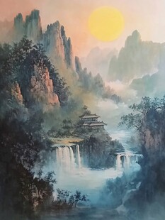 旭日东升楼阁山水画