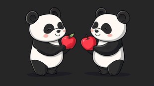 吃苹果的熊猫插画