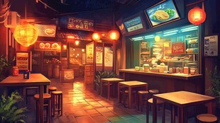 夜宵店插画