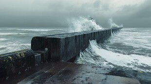 大浪冲击海堤