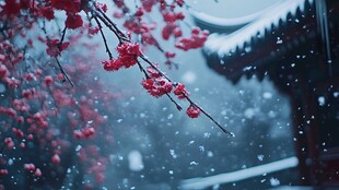 红梅落雪