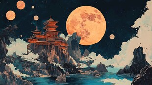 虎溪夜月景点插画