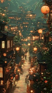 玄幻古镇夜景