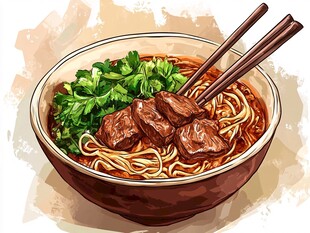 红烧牛肉面插画