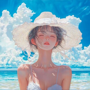 海边少女插画