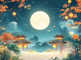 虎溪夜月景点插画