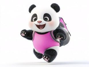 背着书包奔跑的小熊猫