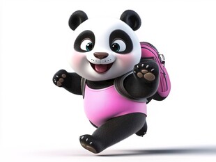 背着书包奔跑的小熊猫