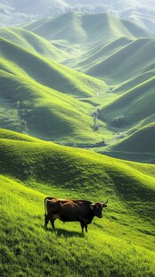 山峦草地牛